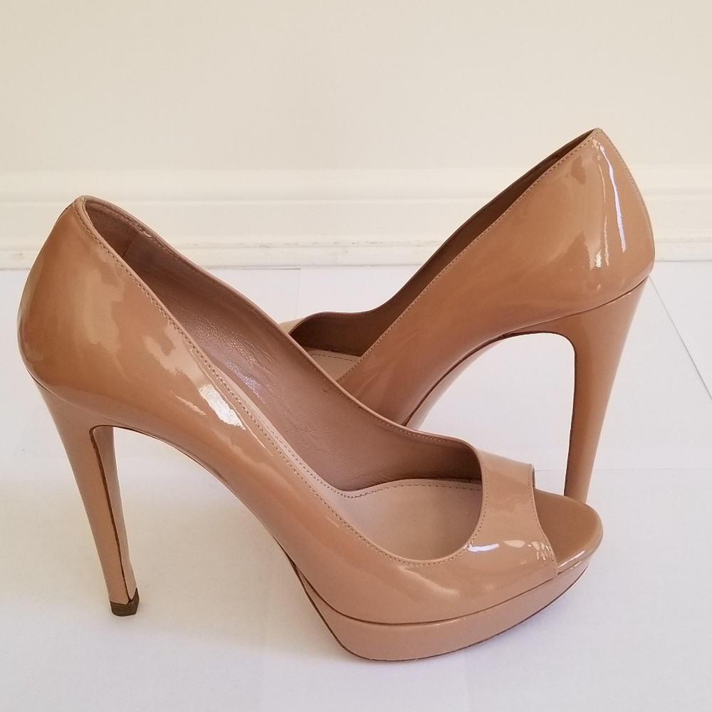 Miu Miu Prada Beige Patent Peep Toe Heels Pumps